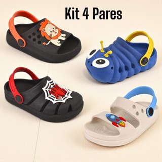 Kit 4 Pares Sandália Papete Infantil Menino Confortável Babuche Antiderrapante Dia das Crianças