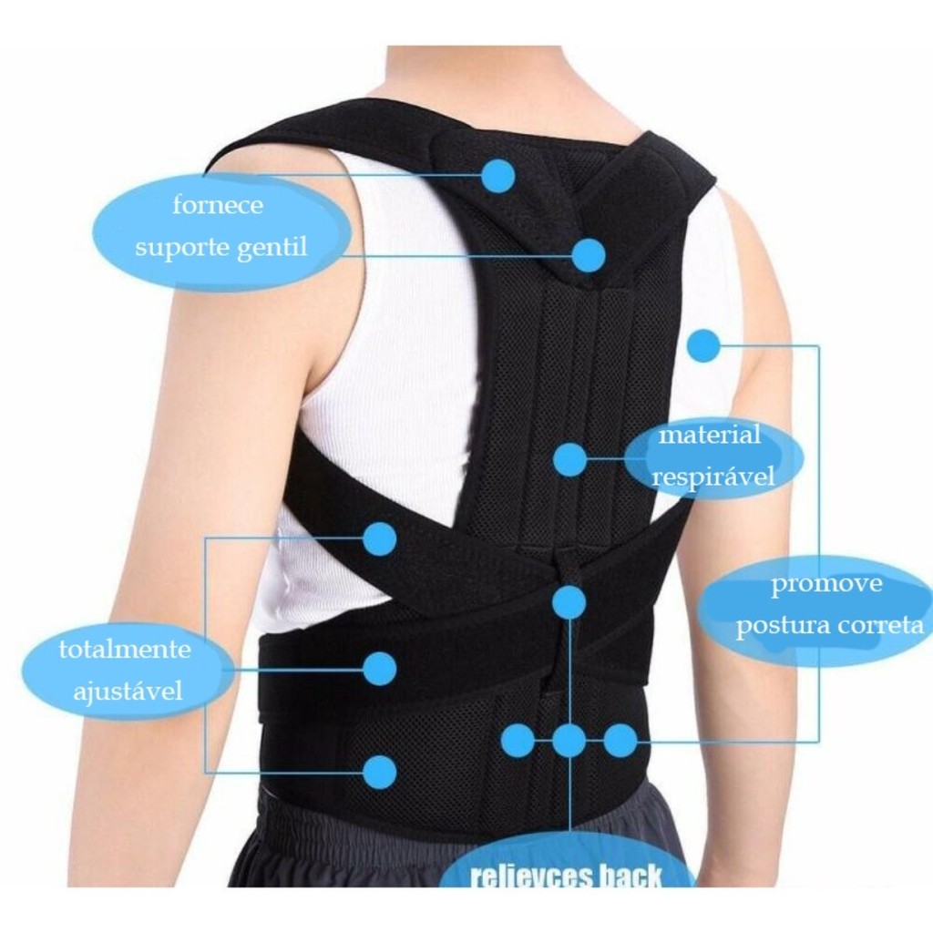 Cinta Postural Reforçada Unissex Ajustável para Correção de Postura com ...