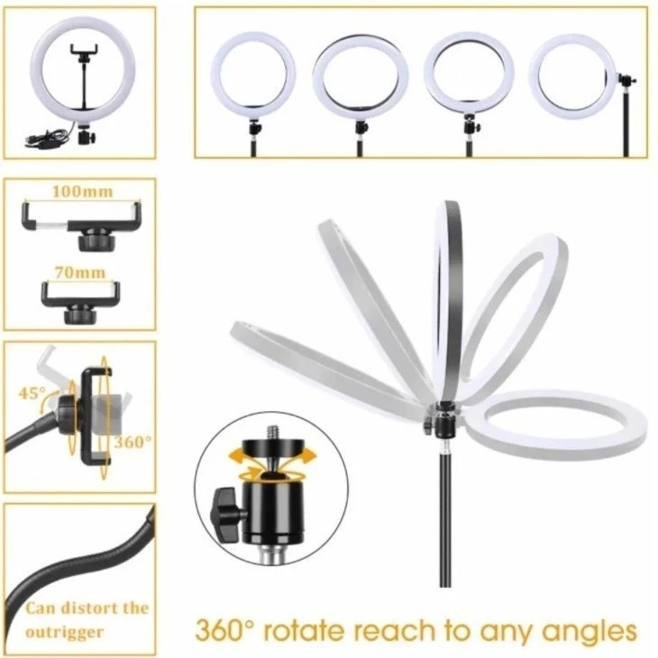 Ring Light Iluminador 10 Polegadas com Tripé Ajustável de 2,10m