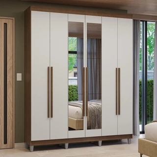 Guarda-Roupa Casal com Pés 6 Portas Batentes com Espelho Rustic/Branco/Rustic Venus Madesa em Oferta na Shopee