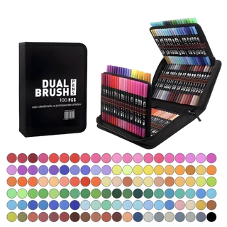 Kit 100 Cores Caneta Dual Brush Coloridas para Desenho e Lettering e Estojo de Armazenamento com Zíper marisa em Oferta na Shopee