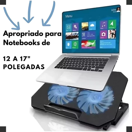 L Suporte Base 2 Coolers Ventoinhas Notebook Ventilação Silenciosa Ajustável Até 17 Pol Usb Cor Preto