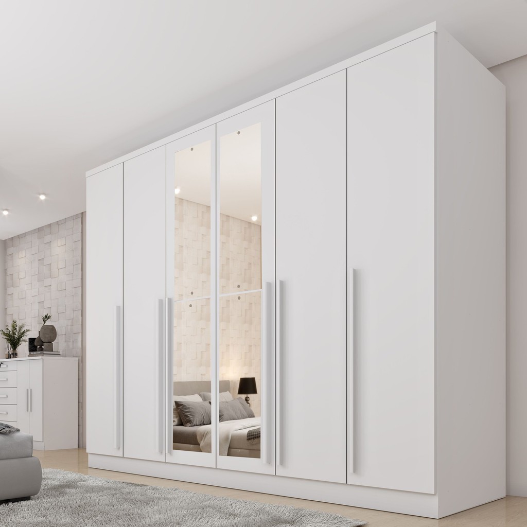 Guarda Roupa Casal 6 Portas 8 Gavetas Puxador MDF 270cm com