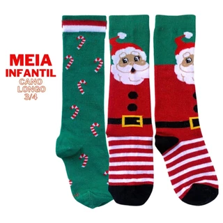 Meia 3/4 Infantil Cano Longo Natal Papai Noel