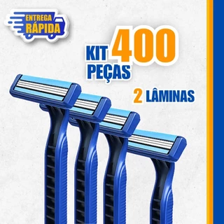 Kit 400 Barbeador Descartável 2 Lâminas c/ Fita Lubrificante | Navalha Prestobarba Uso Diário e Profissional