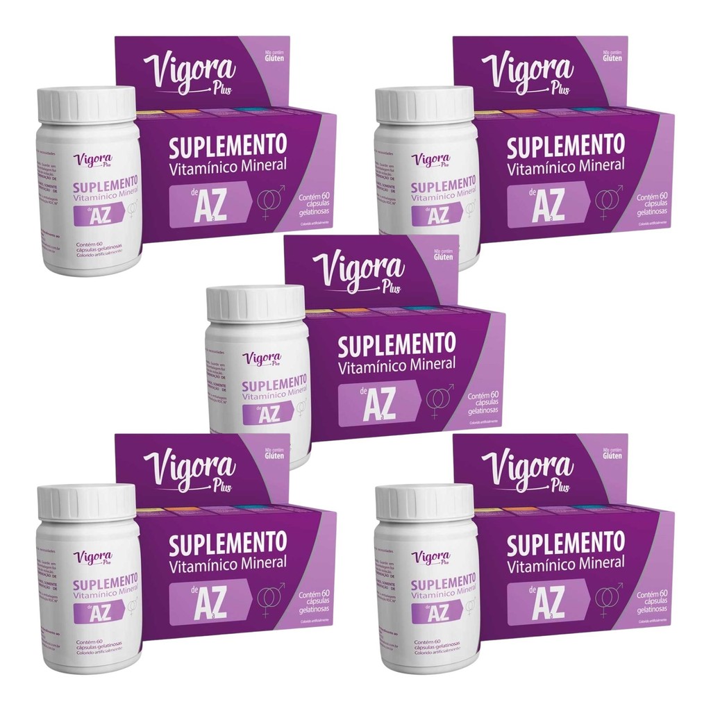 Kit Vigora Plus AZ Com 5 Unidades De 60 Cápsulas Gelatinosas Cada ...