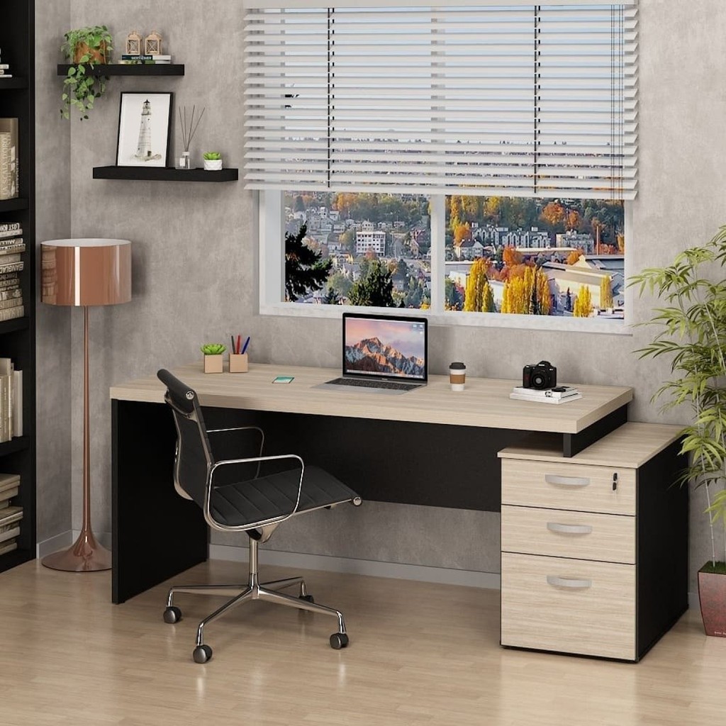 Mesa de Escritório Pedestal 3 Gavetas 190x70cm Carvalho