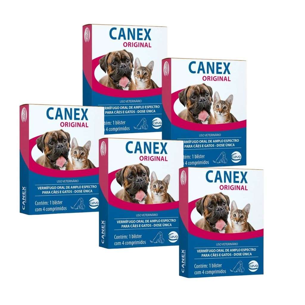 5 Canex Original P/ Cães Gatos Vermífugo 20 Comp. Dose Única | Shopee ...
