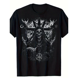 Camiseta Unissex Premium Plus size Gothic Satan Skull Básica Oversized 100% Algodão Confecção Própria