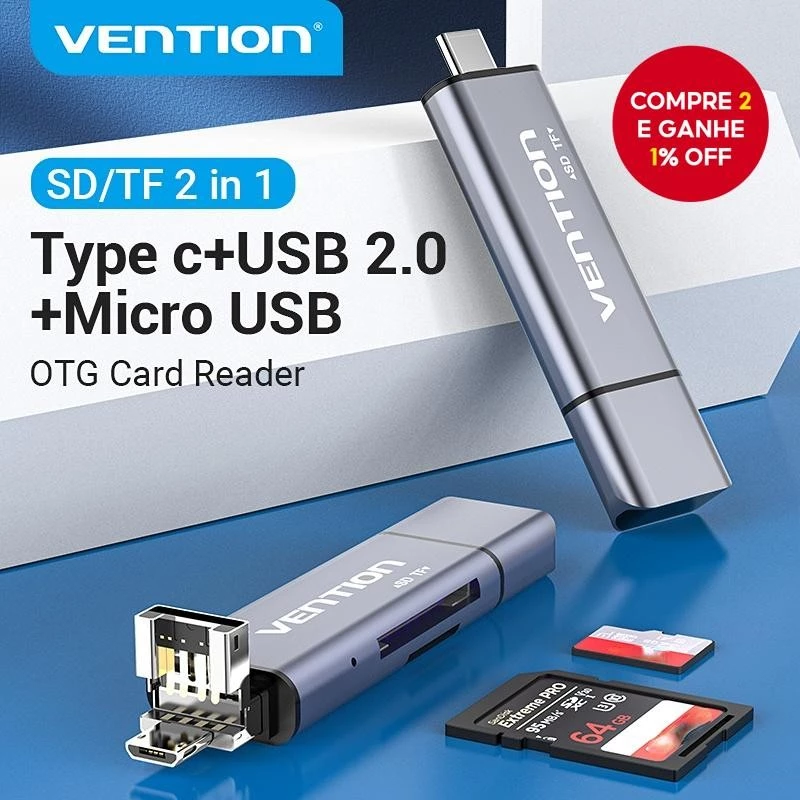 Vention 3 Em 1 Leitor De Cartão TF SD USB3.0 HUB 5Gbps Micro Type C OTG Para Telefone Laptop Iphone16