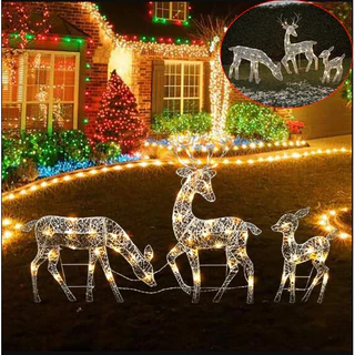 2025 3 Unidades De Decoração De Renas De Natal Luzes LED Iluminam Veado E Bebê Jardim Cervo Luminoso Feliz Ano Novo Para