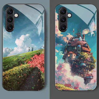 Howl's Moving Castle Studio Ghibli 03 Capa De Telefone De Vidro Para Samsung Galaxy A55 A54 A35 A36 A14 A53 A15 A34 A25 