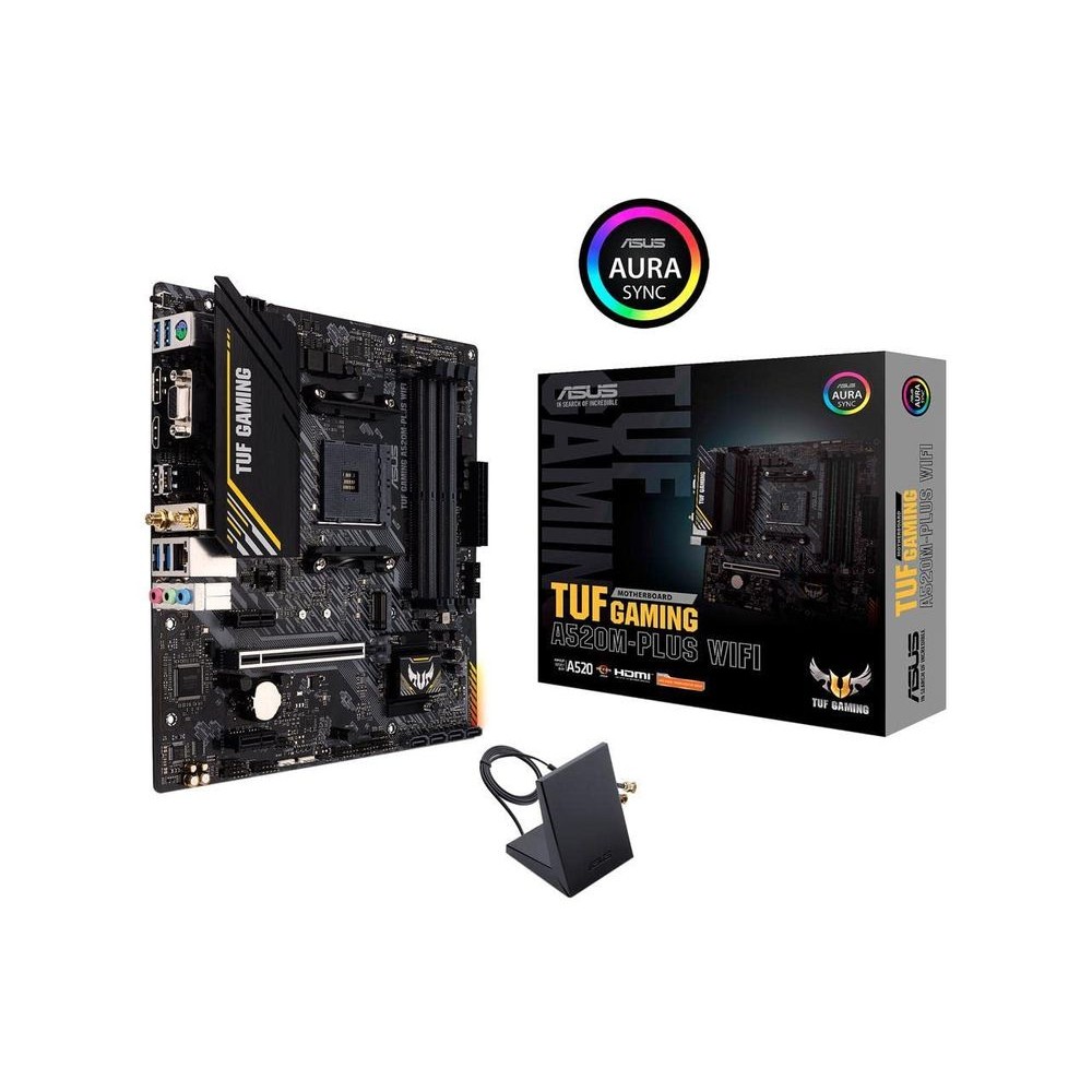 Placa Mãe ASUS TUF GAMING A520M-PLUS WIFI AMD AM4 RGB mATX DDR4 Preto - 90MB17F0-M0EAY0