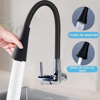 Torneira Gourmet Flexível Cozinha Parede preto ES