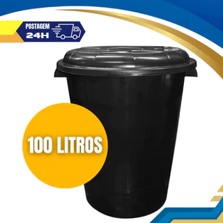 Cesto de Lixo Lixeira Cestão 100 Litros Preto Reforçado com Tampa