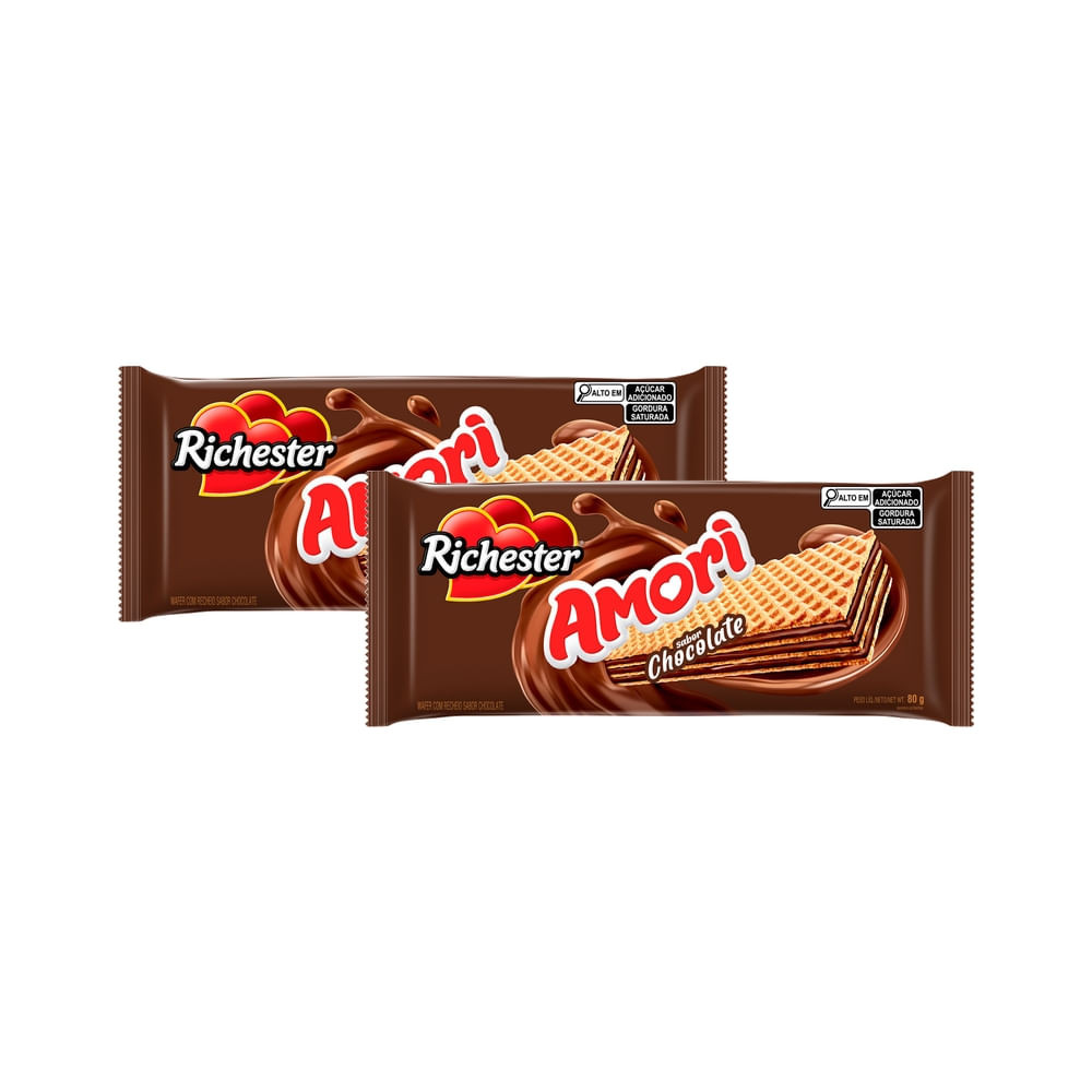 Kit 2 Biscoito Wafer Richester Amori Sabor Chocolate 80g | Shopee Brasil