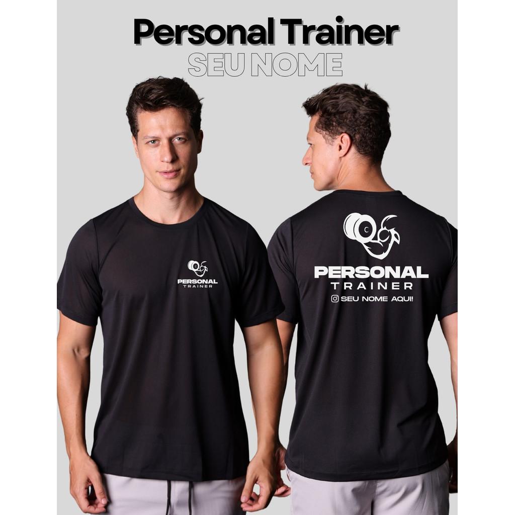 Camiseta Personal Trainer Masculina Dry Fit Uv Treino Academia Seu nome ...