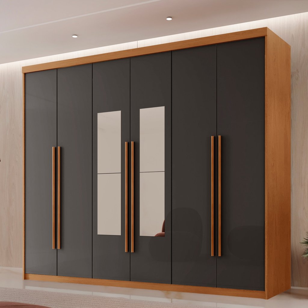 Guarda Roupa Casal 6 Portas 2 Gavetas com Espelho MDF Veracruz