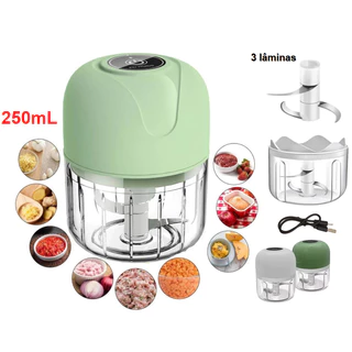 Mini Processador Triturador Sem Elétrico 3 lâminas de aço inox USB 250ML De Alimentos Para Legumes