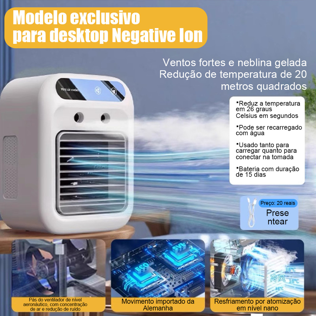 Climatizador Pessoal Portátil Nial - Neblina Gelada e Ultra Silencioso ...