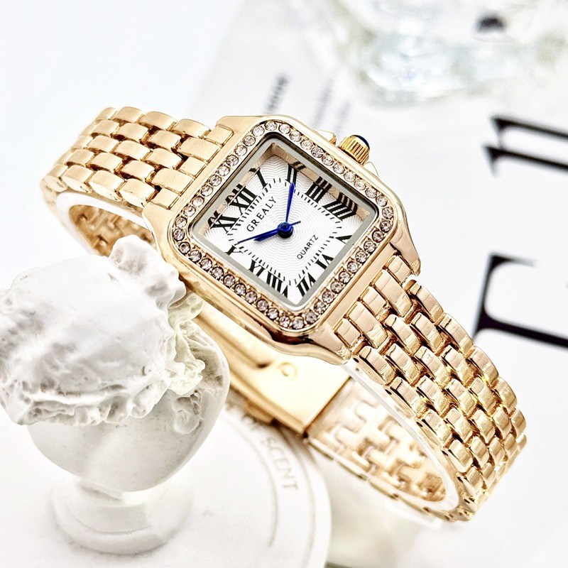 Relógio Feminino Clássico Retro Quadrado à Prova d'Água com Diamantes ...