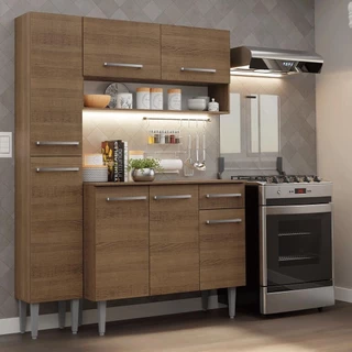 Armário de Cozinha Compacta 137 cm Rustic Emilly Madesa 011 em Oferta na Shopee
