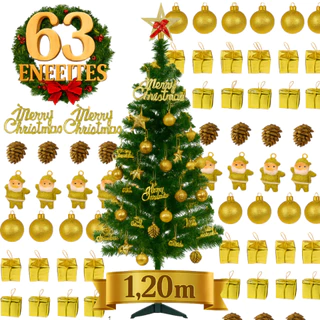 Kit Árvore Natal Decorada 120cm Galhos Pinheiro Grande Verde Luxo Enfeites Decoração Natalina