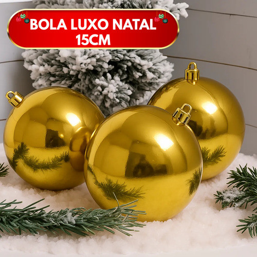 Kit 6 Bolas Douradas Natal 15cm Luxo Lisa Grande Decoração Enfeite Árvores Natalinas Premium