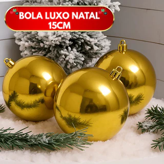 Kit 6 Bolas Douradas Natal 15cm Luxo Lisa Grande Decoração Enfeite Árvores Natalinas Premium
