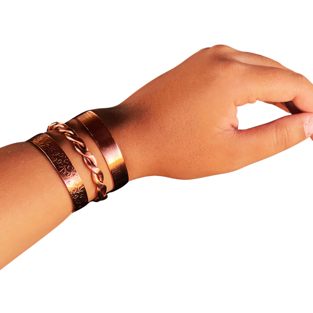 Kit com 3 Pulseiras de Cobre Puro Ajustável