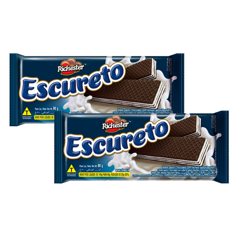 Kit 2 Biscoito Wafer Escureto Richester Sabor Chocolate com Recheio de ...
