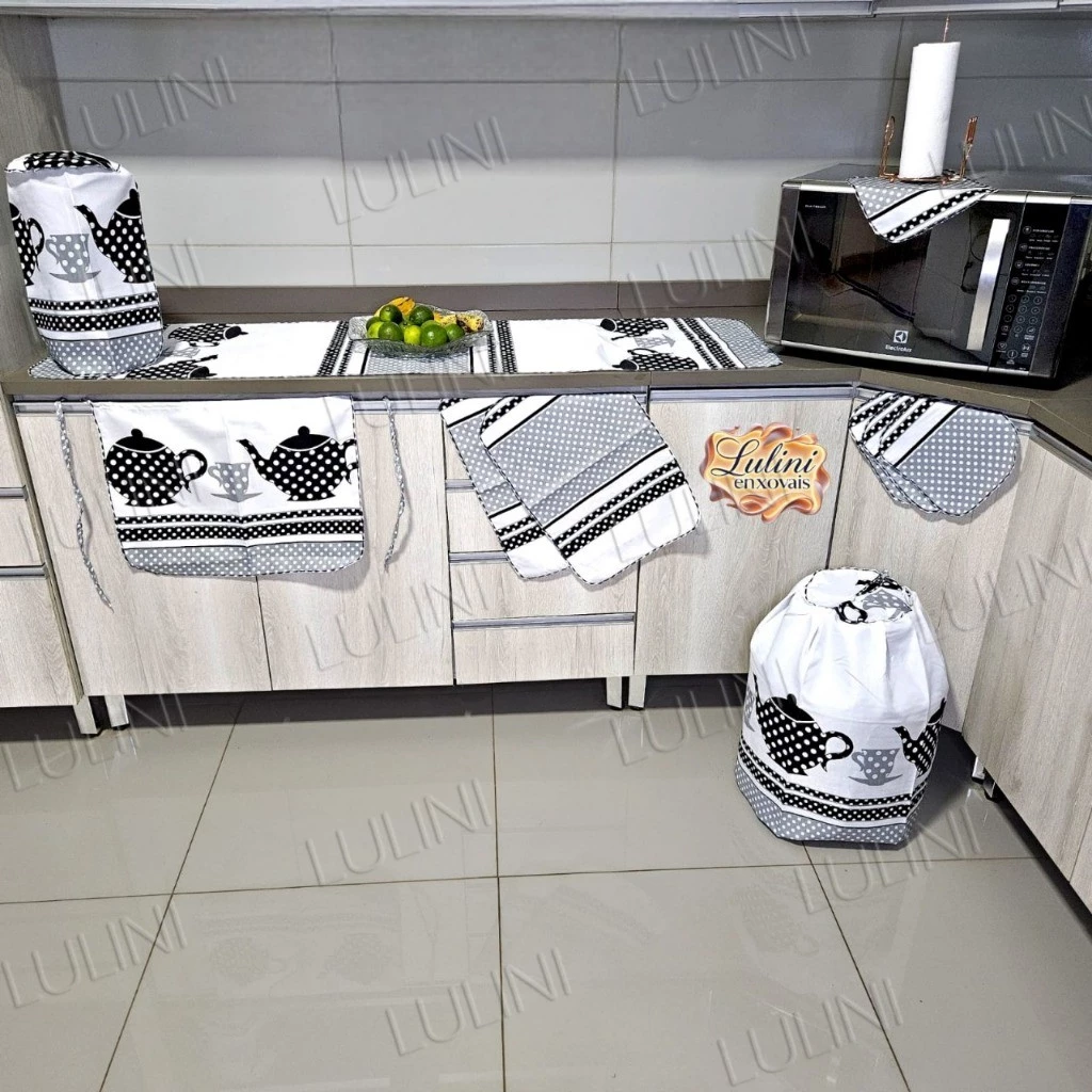 Jogo de Cozinha Completo Kit 10 Peças Estampado Casa Decoração Utensílios Lavável