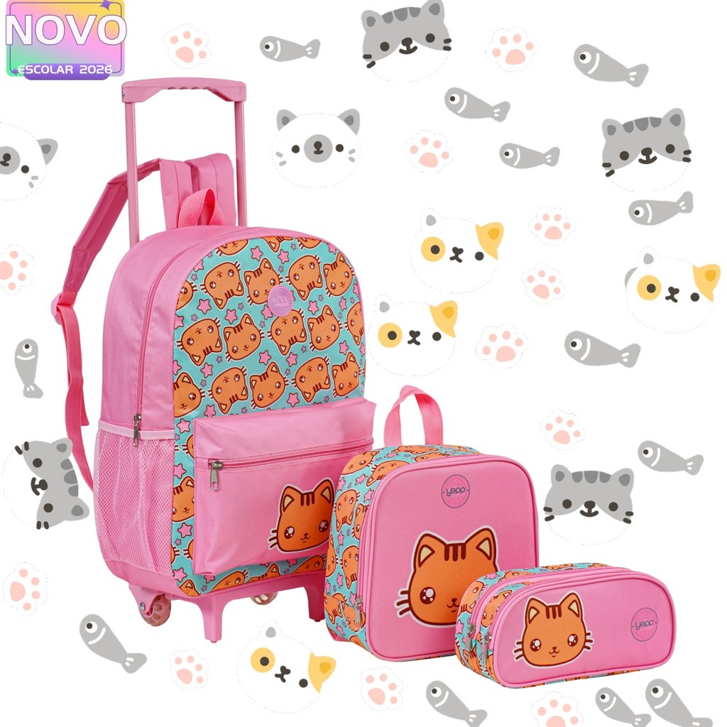 Kit Mochila Rodinha Gatinho HelloKitty Infantil Escolar 2026 | Shopee ...