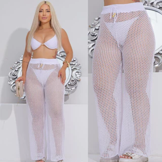 Saída de Praia Calça Tricot Feminina Crochê Tendência Pantalona Moda Verão