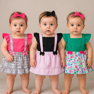 Vestido Romper Salopete Bebê Menina 6 a 9 Meses Mesversário Ensaio Fotográfico