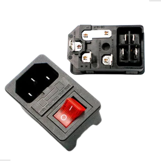 Tomada Conector de Painel 10a IEC 320 C14 macho com chave liga desliga e porta fusível