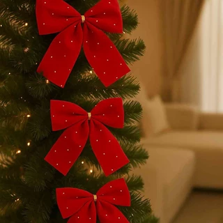 Laço De Natal Vermelho Com Detalhes De Glitter Com 3