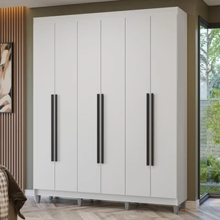 Guarda-Roupa Casal com Pés 6 Portas Batentes Branco/Branco/Preto Netuno Madesa em Oferta na Shopee