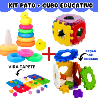 Brinquedo Infantil Pato de Argolas + Cubo Didatico Empilhar Criança Presente 1 Ano Menino e Menina em Oferta na Shopee