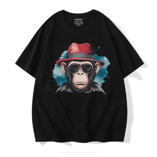 Camiseta Unissex De Algodão Hip-hop Rock Com Estampa De Grafite De Macaco De Desenho Animado