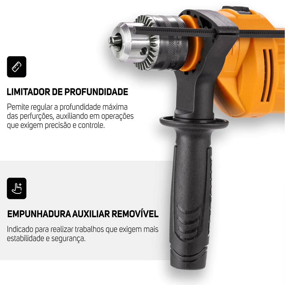 Parafusadeira e Furadeira de Impacto WF 700K10 W2 WAP Mandril de 3/8" Potência de 700W + Maleta