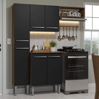 Armário de Cozinha Compacta 156 cm Rustic/Preto Emilly Madesa 01 em Oferta na Shopee