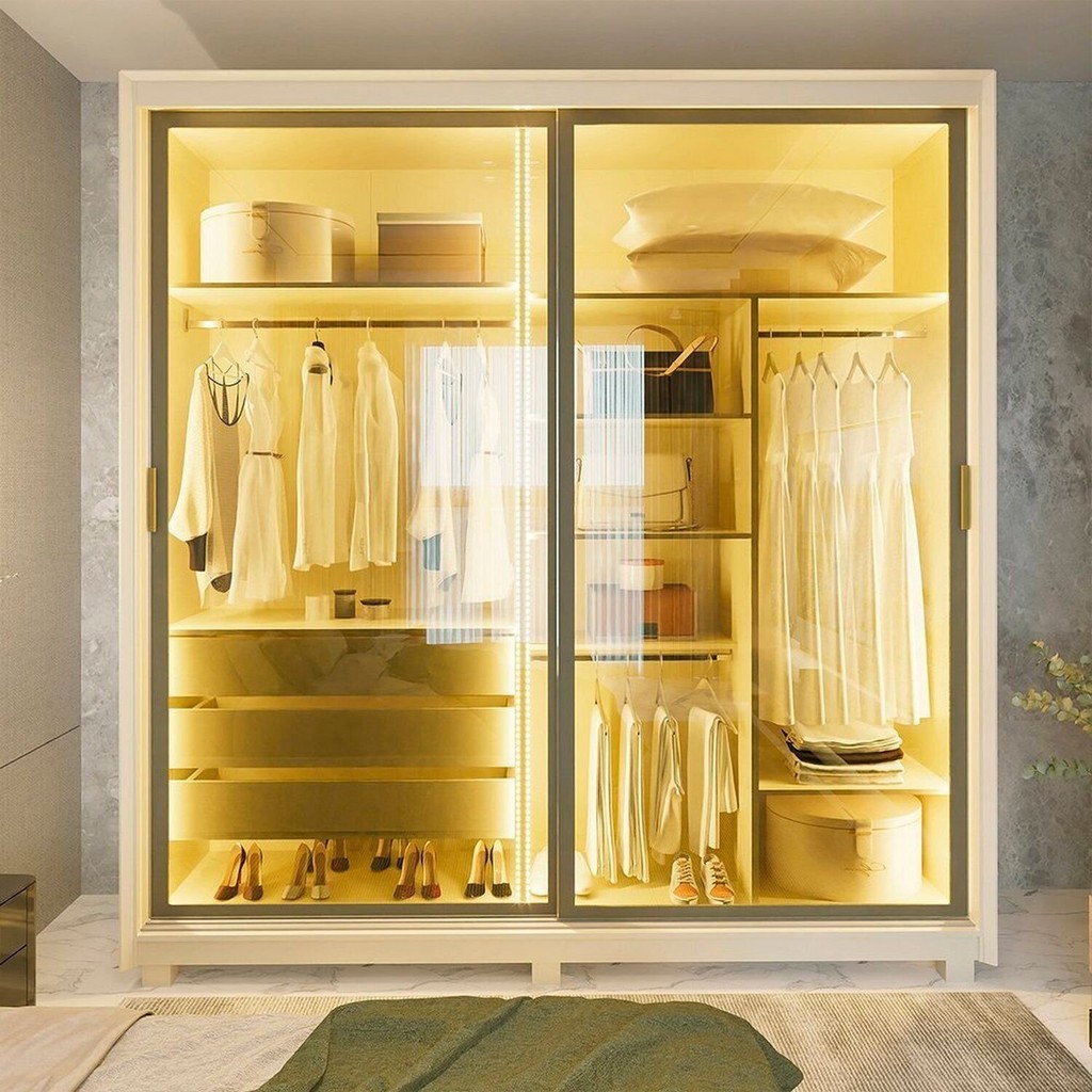Guarda-roupa Casal 2 Portas Reflecta com Pés e Led 100% Mdf Platinum ...
