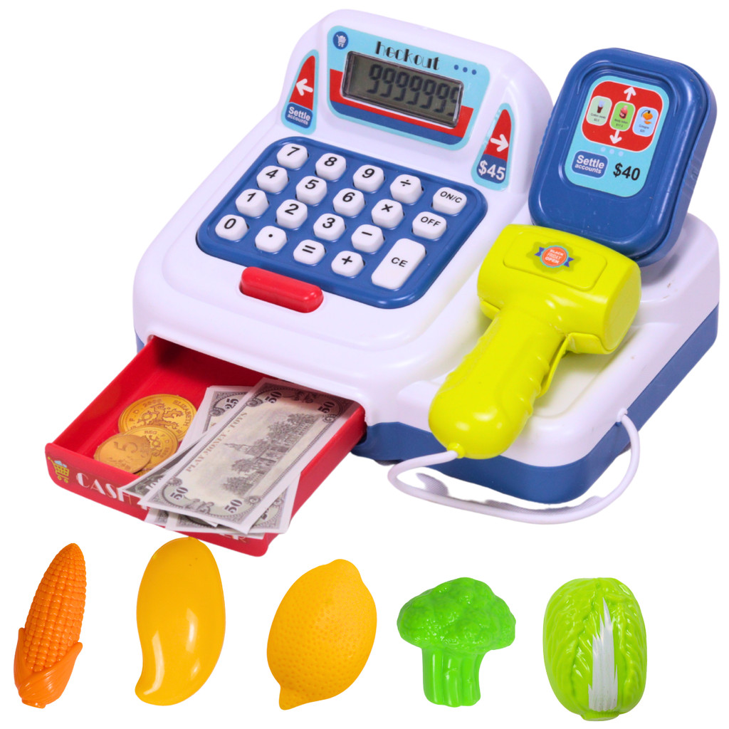 Caixa Registradora De Brinquedo Com Calculadora Legumes Luz Som Azul ...