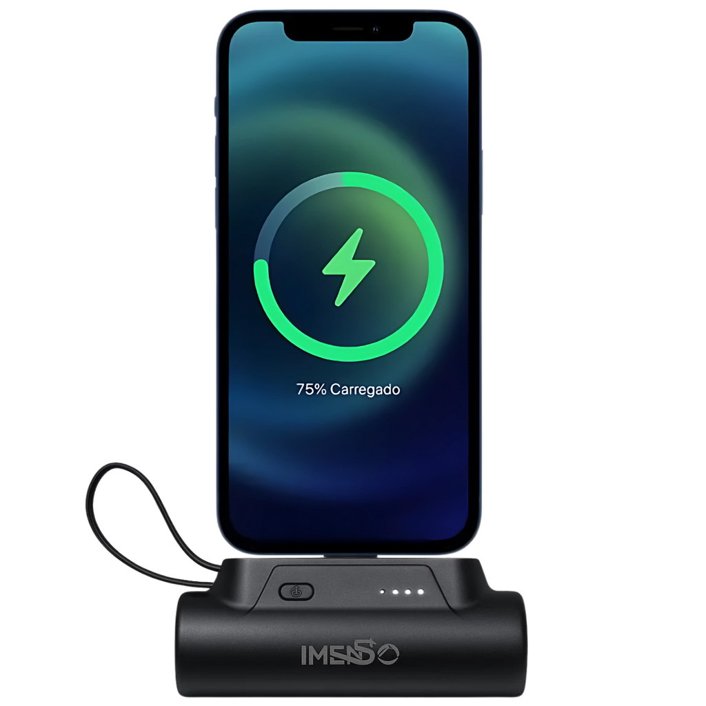 Mini Power Bank 5000mAh Fast Charger Lightning e Tipo C Compatível ...