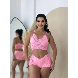 Baby doll feminino sexy com detalhes em renda roupa de dormir linha noite pijama curto em Oferta na Shopee