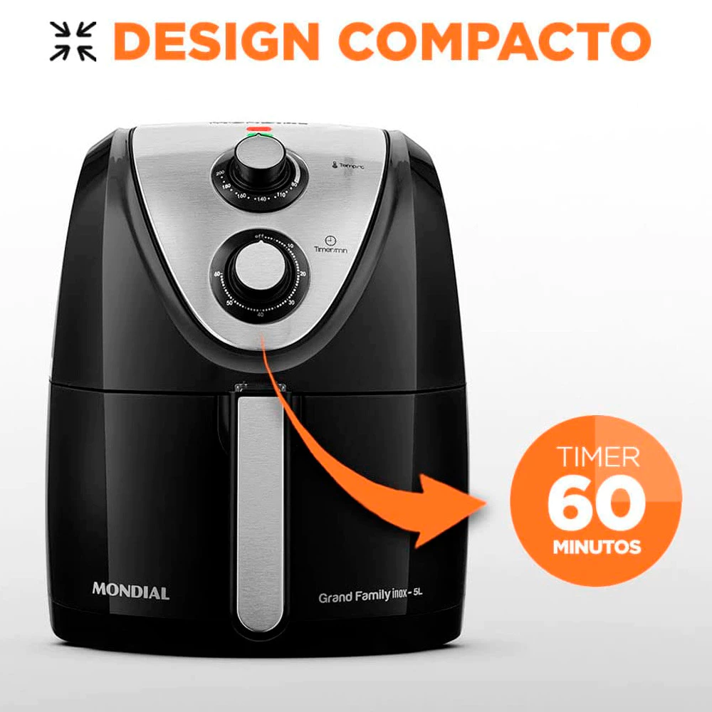 Fritadeira Elétrica Sem Óleo Air Fryer Mondial 5L Grand Family AFN-50 Timer 1900W