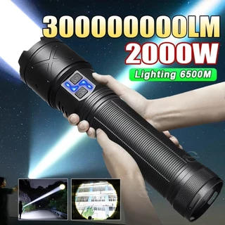 Lanterna LED mais poderosa 30000000LM forte luz táctica tocha grande luz recarregável tocha de longo alcance