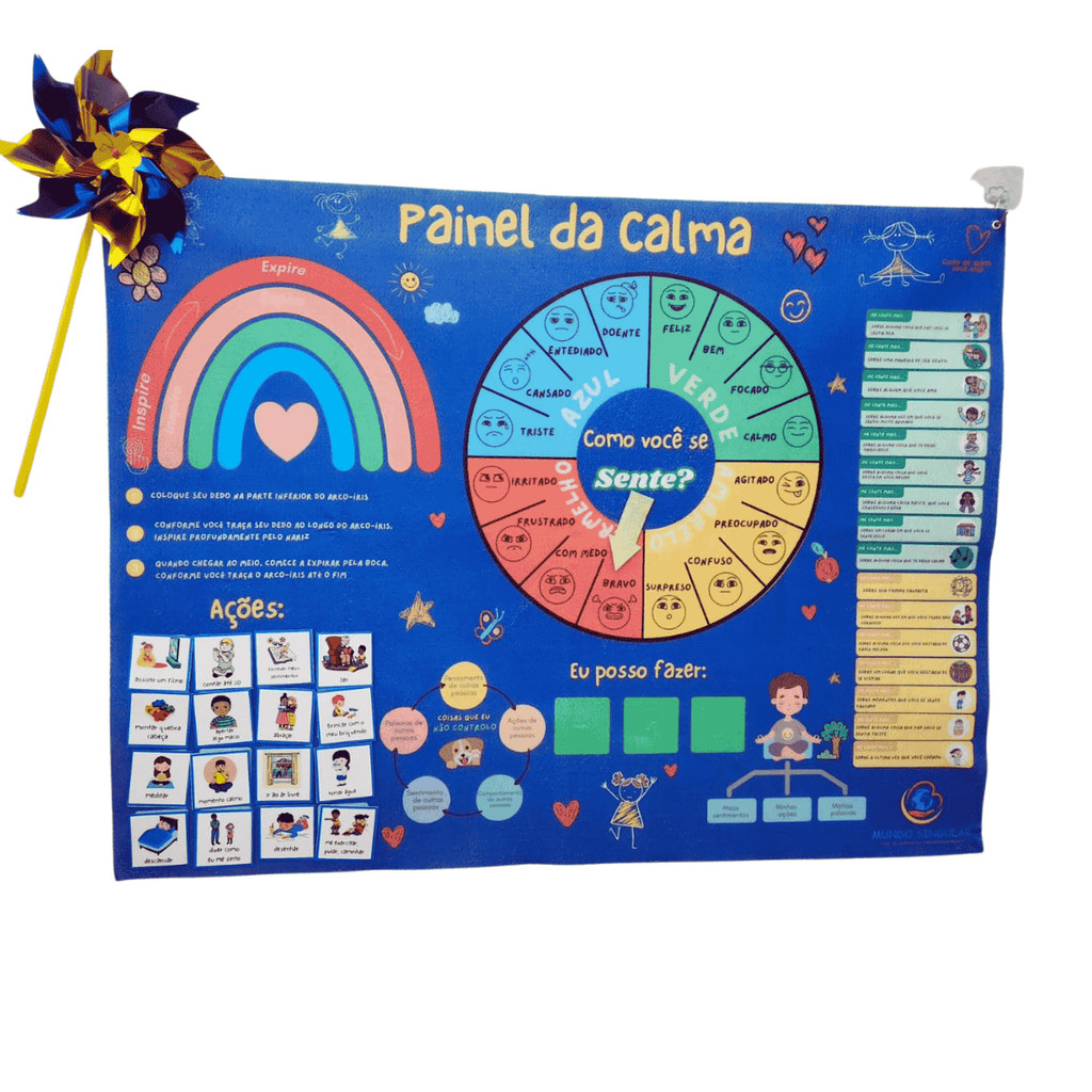 PAINEL DA CALMA EMOÇÕES EM FELTRO com Cards e Cata-vento para Crianças Aprendizagem Social e Emocional