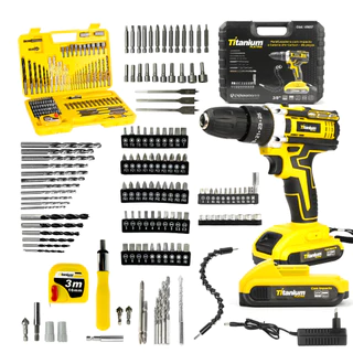 Kit Parafusadeira Carbon Bateria 21V Bivolt + Jogo Brocas 110 PÇS – Titanium Platina em Oferta na Shopee